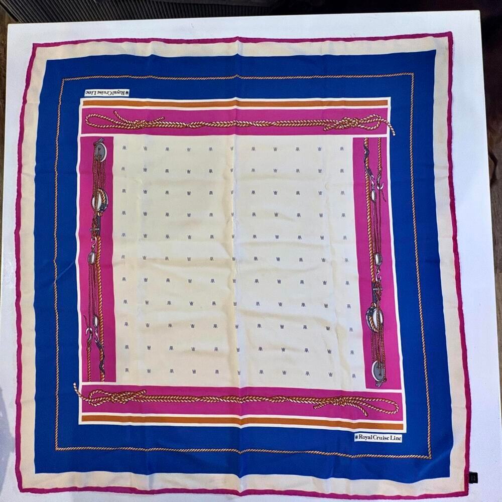 Vintage 70's Royal Cruise Line Rare Collectors 100% Silk Scarf Coastal Resort